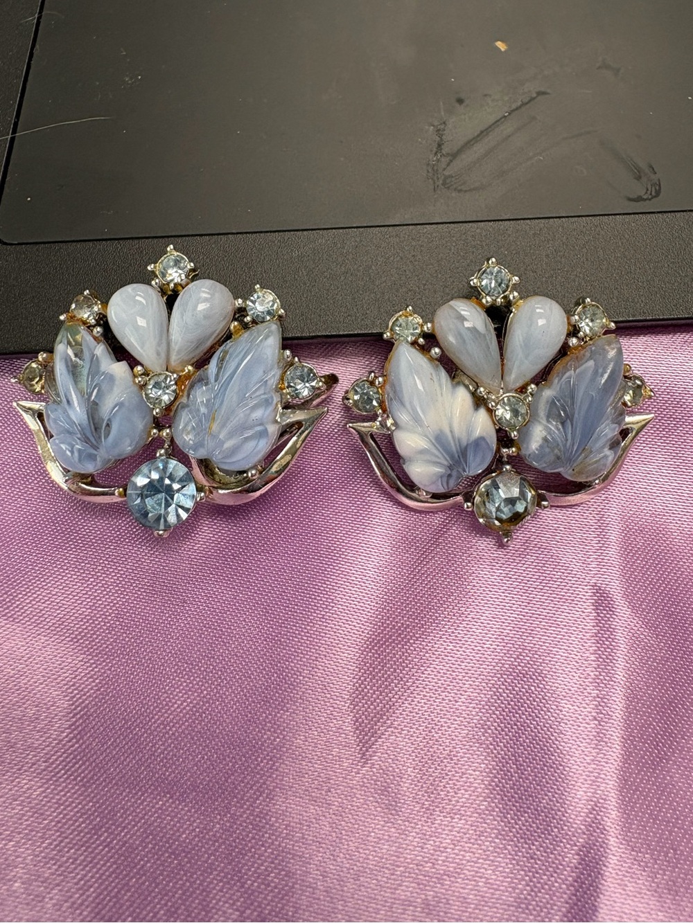 Blue Floral Cluster Clip-On Earrings